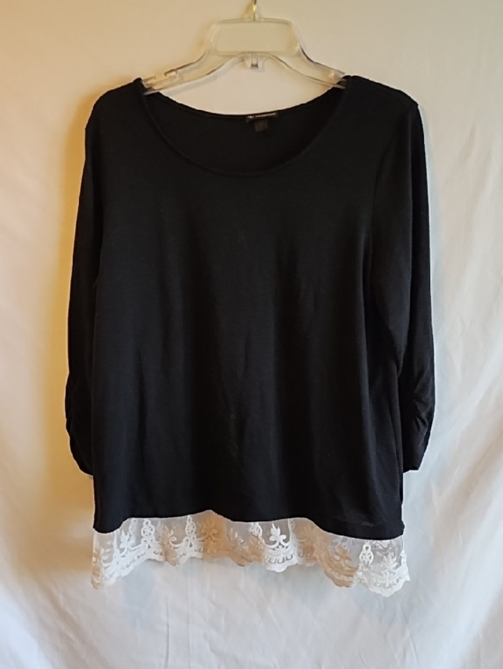 new directions Black Top with White Lace Trim